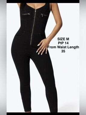 🔥JLO by Jennifer Lopez Black Zip Front Sleeveless Stretch Jumpsuit Size Medium